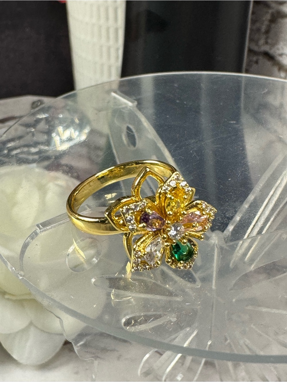 Gold Floral Multi-Stone Spinning Ring - Women's Jewelry